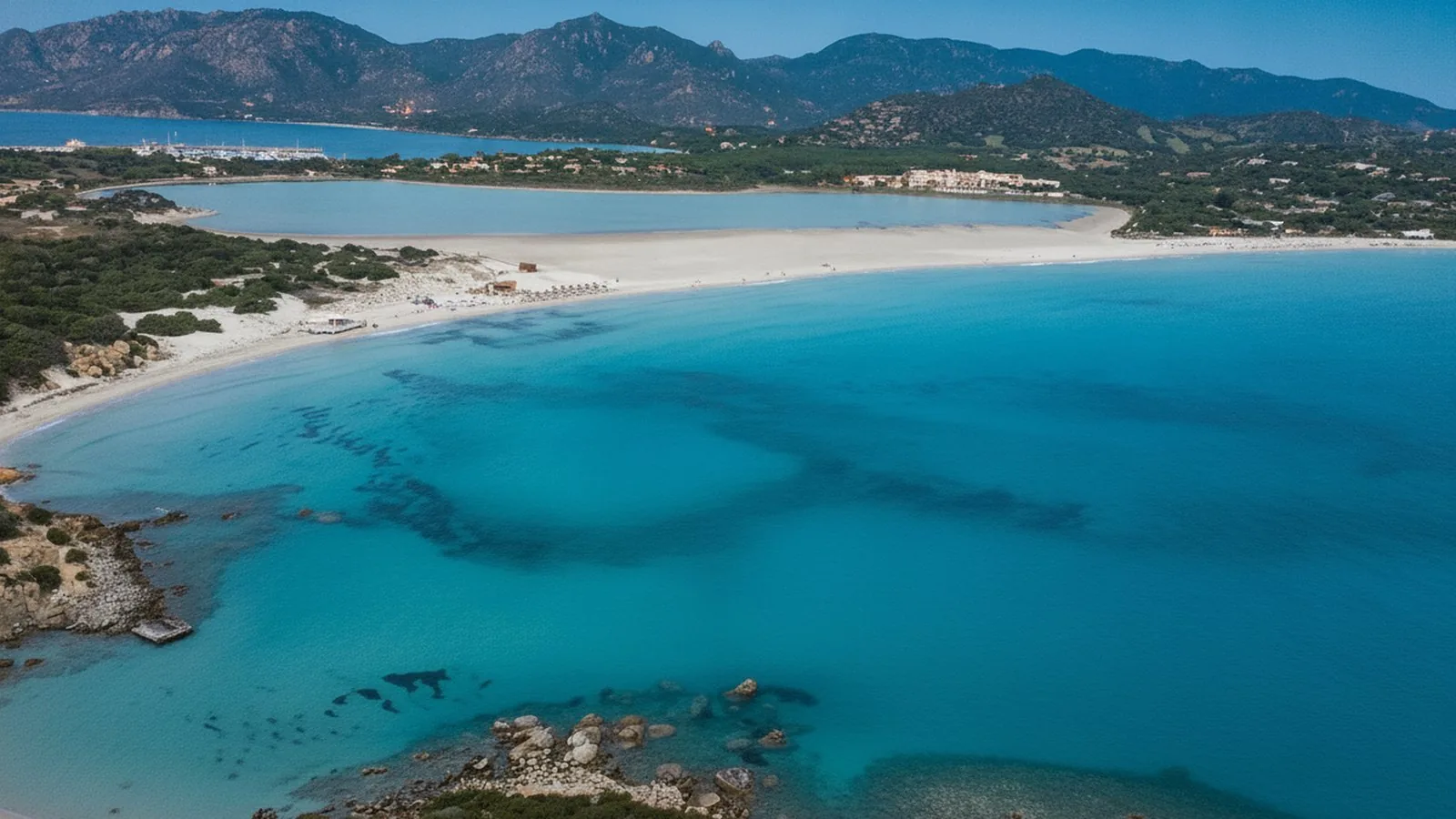 Il litorale di Costa Rei visto dall'alto, con la zona umida alle spalle della spiaggia